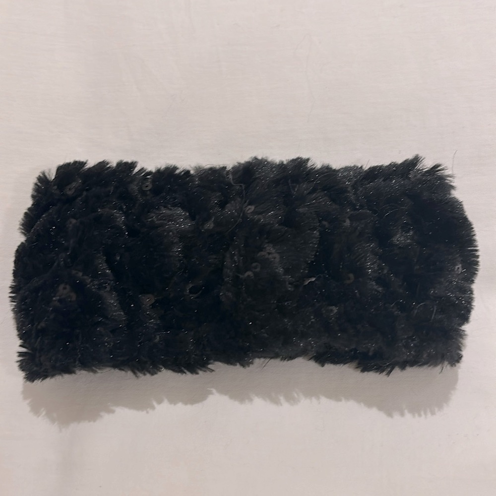 Black fuzzy cold weather headband with sequins